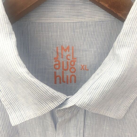 J. McLaughlin Linen Button Down Shirt Men’s XL Light Blue Stripe Classic Preppy - Picture 8 of 14